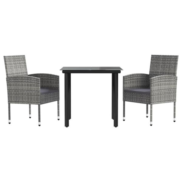 ARDEBO.de - 3-tlg. Garten-Essgruppe Grau und Schwarz Poly Rattan und Stahl