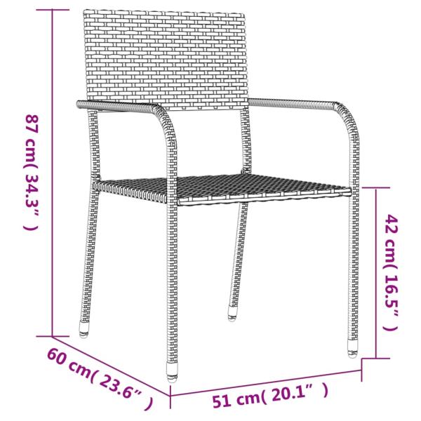 3-tlg. Garten-Essgruppe Grau und Schwarz Poly Rattan und Stahl