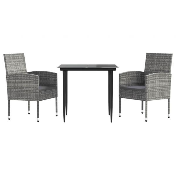 3-tlg. Garten-Essgruppe Grau und Schwarz Poly Rattan und Stahl