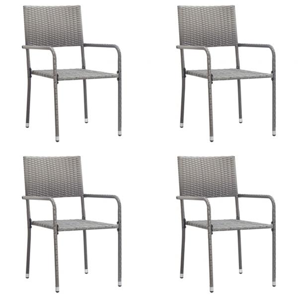 ARDEBO.de - 5-tlg. Garten-Essgruppe Grau und Schwarz Poly Rattan und Stahl