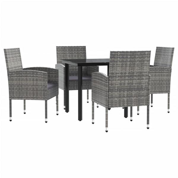 ARDEBO.de - 5-tlg. Garten-Essgruppe Grau und Schwarz Poly Rattan und Stahl