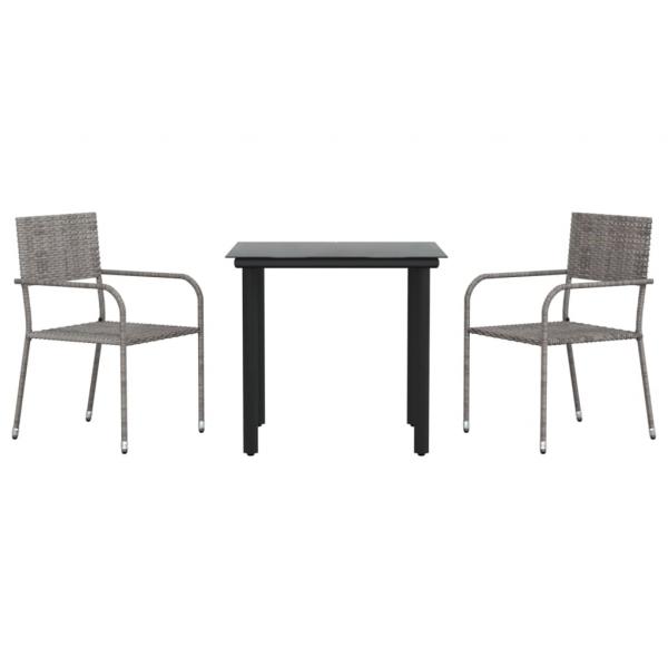 3-tlg. Garten-Essgruppe Grau und Schwarz Poly Rattan und Stahl