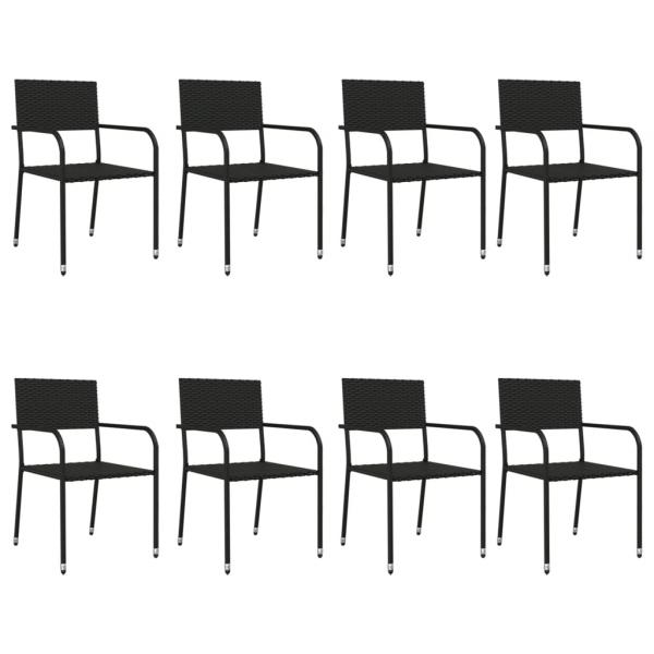 9-tlg. Garten-Essgruppe Schwarz Poly Rattan und Stahl