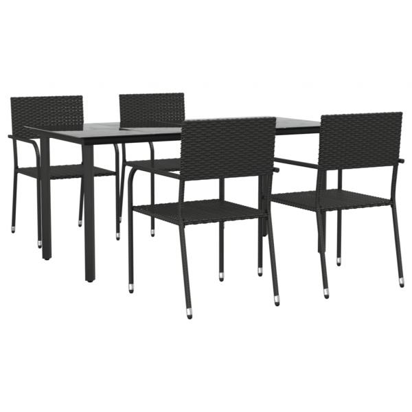 5-tlg. Garten-Essgruppe Schwarz Poly Rattan und Stahl