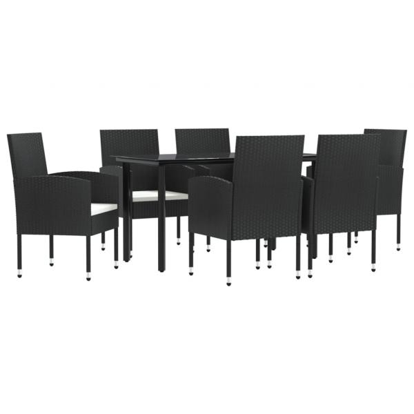 ARDEBO.de - 7-tlg. Garten-Essgruppe Schwarz Poly Rattan und Stahl
