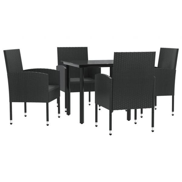 ARDEBO.de - 5-tlg. Garten-Essgruppe Schwarz Poly Rattan und Stahl