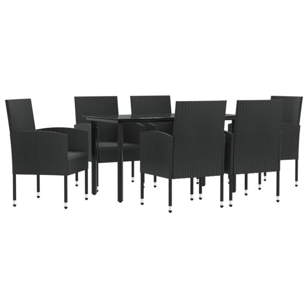 7-tlg. Garten-Essgruppe Schwarz Poly Rattan und Stahl