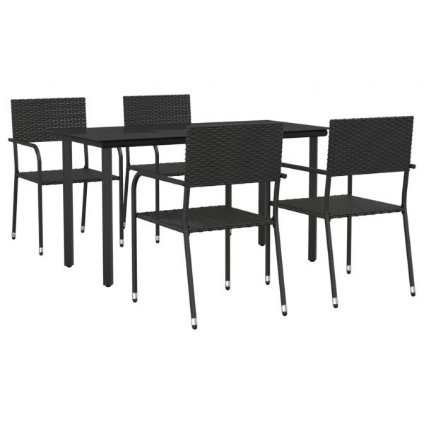 ARDEBO.de - 5-tlg. Garten-Essgruppe Schwarz Poly Rattan und Stahl