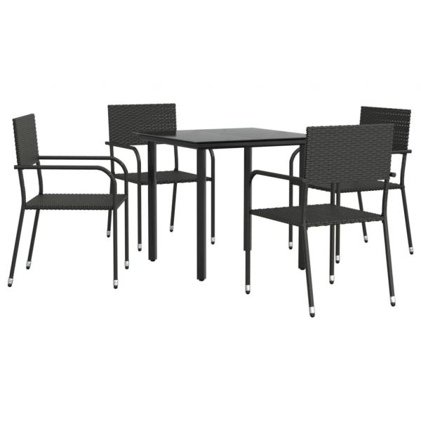 5-tlg. Garten-Essgruppe Schwarz Poly Rattan und Stahl