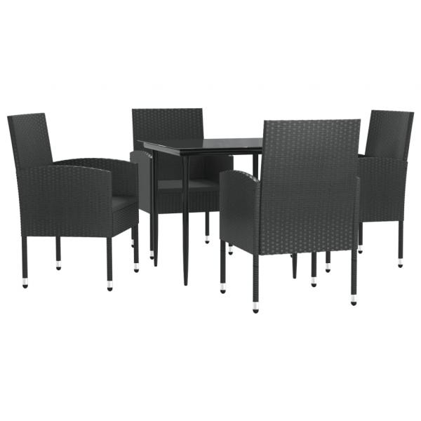 5-tlg. Garten-Essgruppe Schwarz Poly Rattan und Stahl