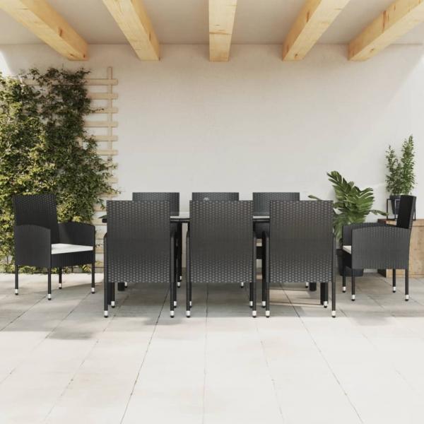 ARDEBO.de - 9-tlg. Garten-Essgruppe Schwarz Poly Rattan und Stahl