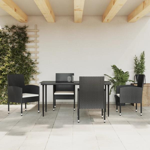 ARDEBO.de - 5-tlg. Garten-Essgruppe Schwarz Poly Rattan und Stahl