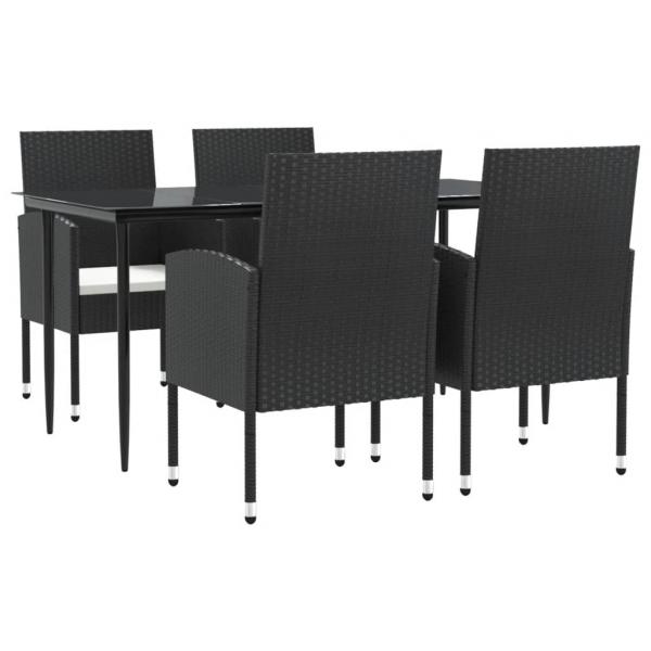 5-tlg. Garten-Essgruppe Schwarz Poly Rattan und Stahl