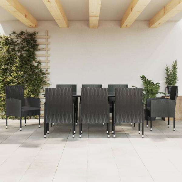 ARDEBO.de - 9-tlg. Garten-Essgruppe Schwarz Poly Rattan und Stahl