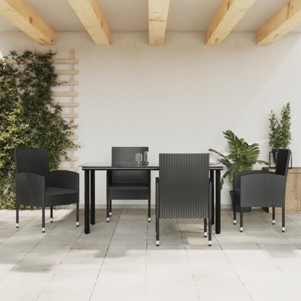 ARDEBO.de - 5-tlg. Garten-Essgruppe Schwarz Poly Rattan und Stahl