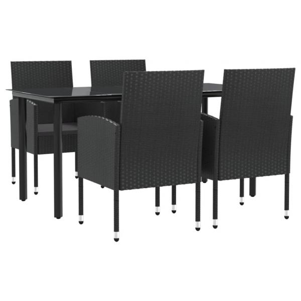 5-tlg. Garten-Essgruppe Schwarz Poly Rattan und Stahl