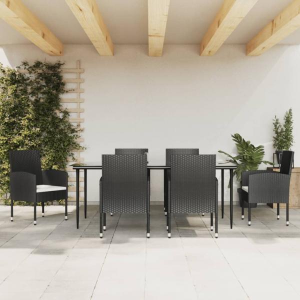 ARDEBO.de - 7-tlg. Garten-Essgruppe Schwarz Poly Rattan und Stahl