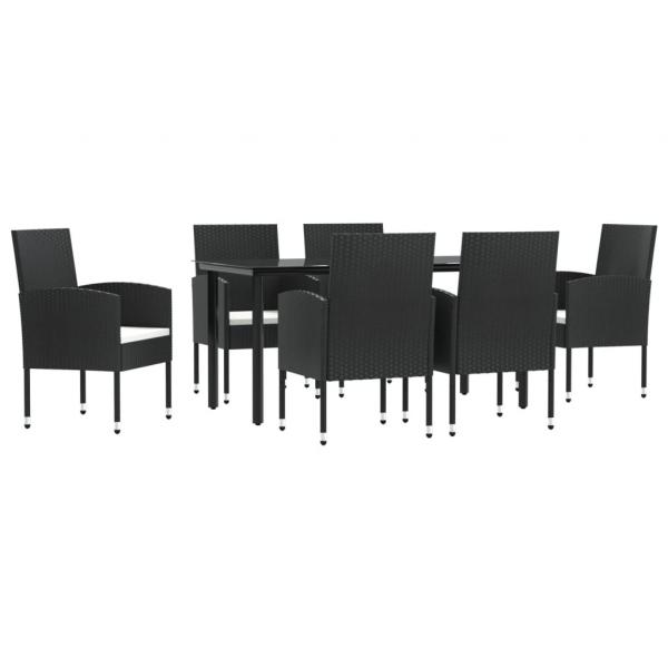 7-tlg. Garten-Essgruppe Schwarz Poly Rattan und Stahl
