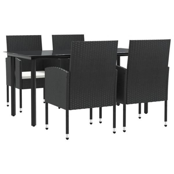 5-tlg. Garten-Essgruppe Schwarz Poly Rattan und Stahl