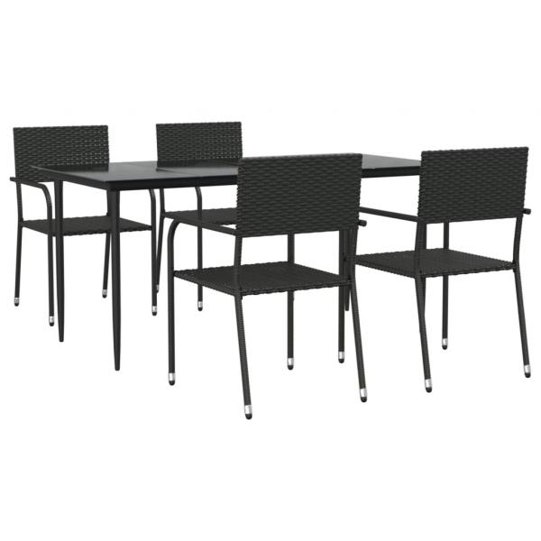 ARDEBO.de - 5-tlg. Garten-Essgruppe Schwarz Poly Rattan und Stahl