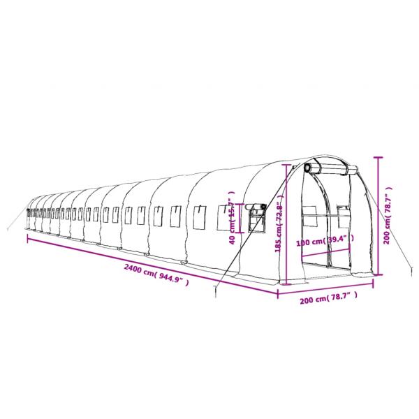 Gewächshaus mit Stahlrahmen Grün 48 m² 24x2x2 m