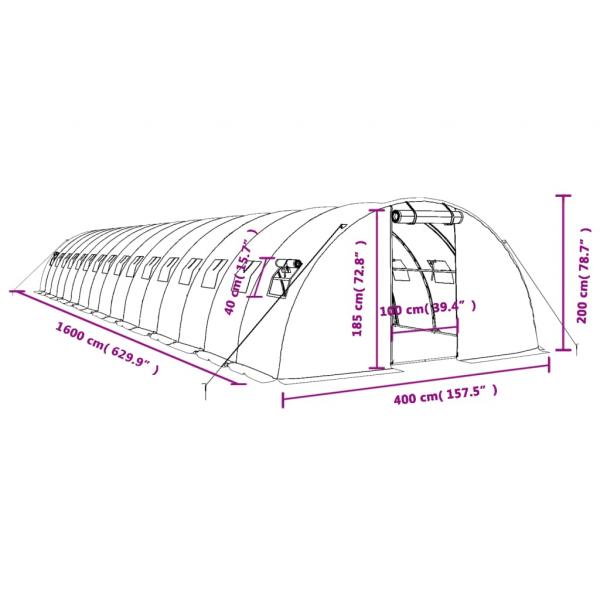 Gewächshaus mit Stahlrahmen Weiß 64 m² 16x4x2 m