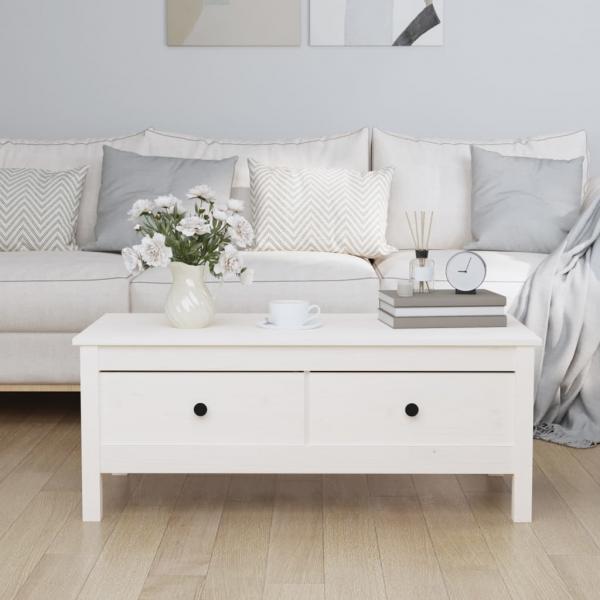 ARDEBO.de - Couchtisch Weiß 100x50x40 cm Massivholz Kiefer