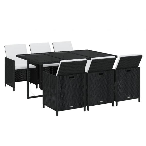 7-tlg. Garten-Essgruppe mit Kissen Poly Rattan Schwarz