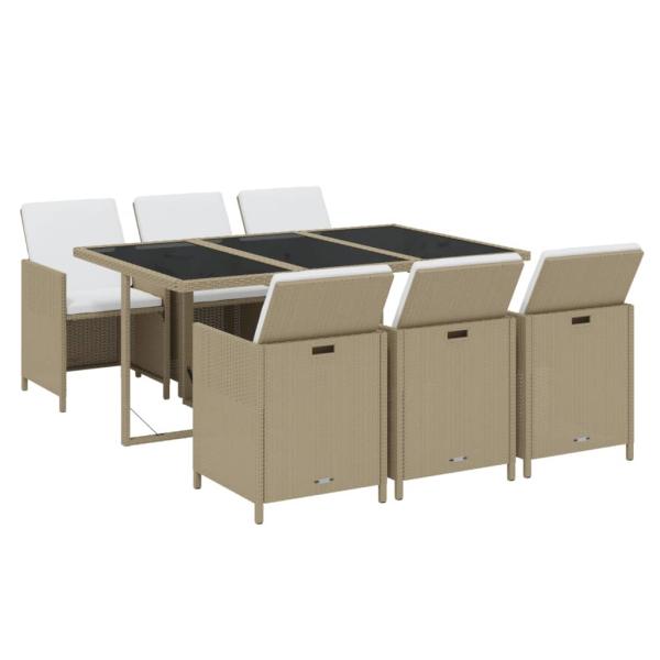 7-tlg. Garten-Essgruppe mit Kissen Poly Rattan Beige