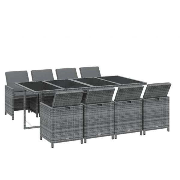 9-tlg. Garten-Essgruppe mit Kissen Poly Rattan Grau