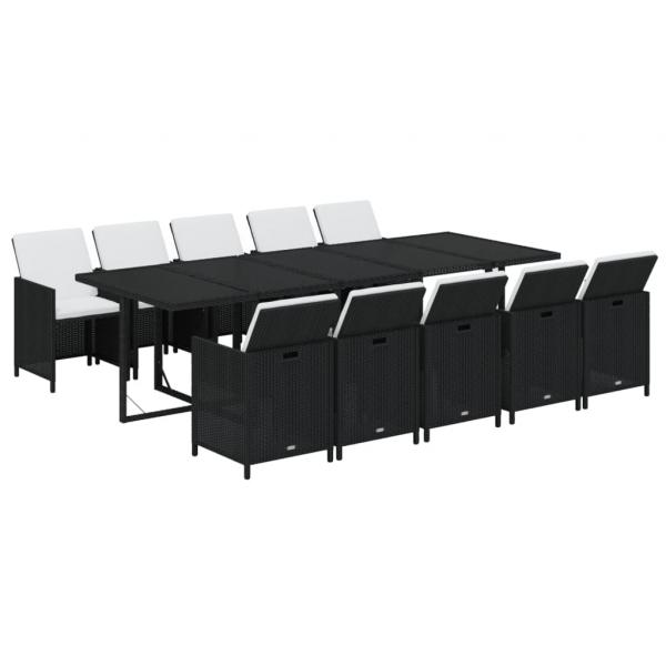 11-tlg. Garten-Essgruppe mit Kissen Poly Rattan Schwarz