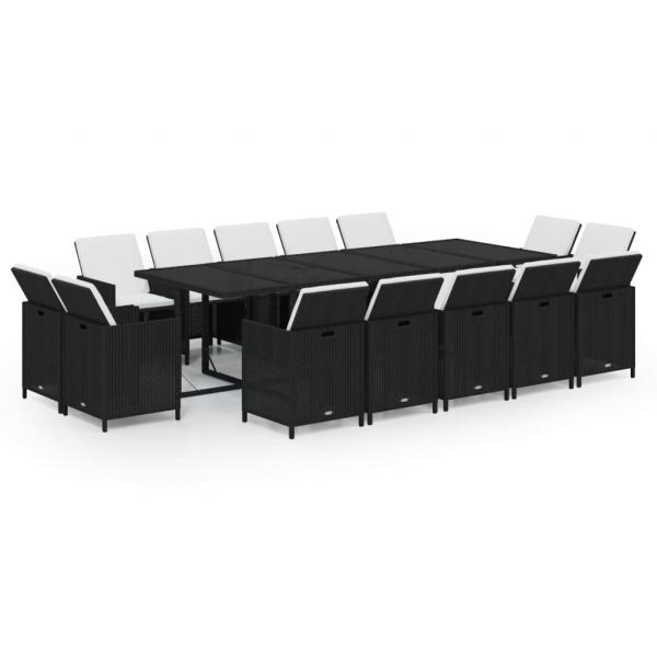 15-tlg. Garten-Essgruppe mit Kissen Poly Rattan Schwarz