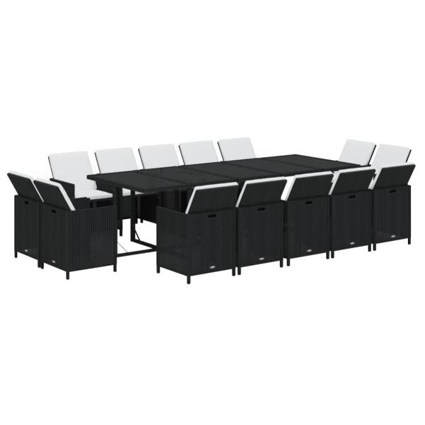 15-tlg. Garten-Essgruppe mit Kissen Poly Rattan Schwarz