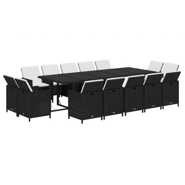 15-tlg. Garten-Essgruppe mit Kissen Poly Rattan Schwarz
