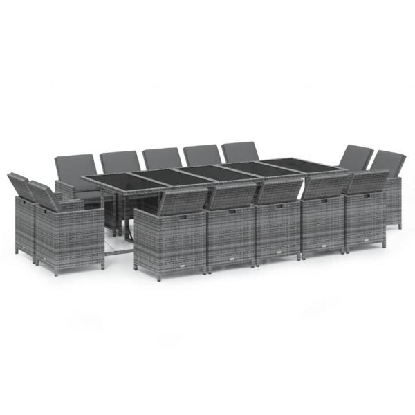 15-tlg. Garten-Essgruppe mit Kissen Poly Rattan Grau