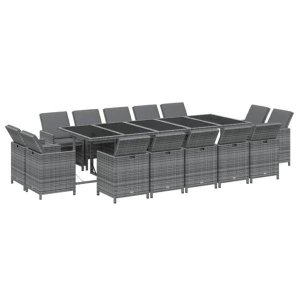 15-tlg. Garten-Essgruppe mit Kissen Poly Rattan Grau