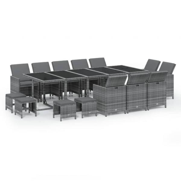 15-tlg. Garten-Essgruppe mit Kissen Poly Rattan Grau
