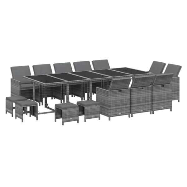 15-tlg. Garten-Essgruppe mit Kissen Poly Rattan Grau