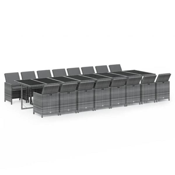 17-tlg. Garten-Essgruppe mit Kissen Grau Poly Rattan