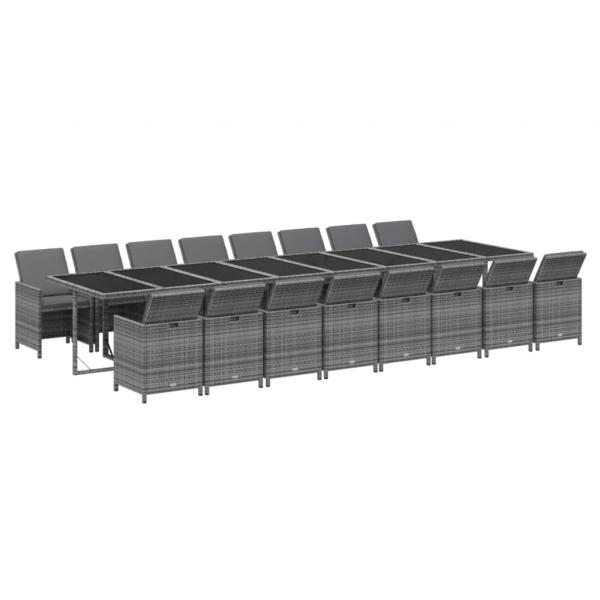 17-tlg. Garten-Essgruppe mit Kissen Grau Poly Rattan
