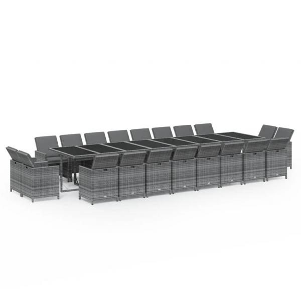 21-tlg. Garten-Essgruppe mit Kissen Poly Rattan Grau
