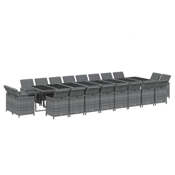 21-tlg. Garten-Essgruppe mit Kissen Poly Rattan Grau