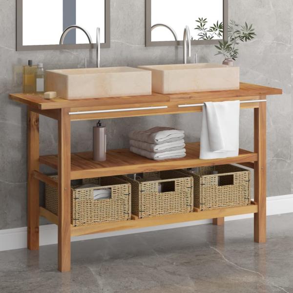 ARDEBO.de - Waschtisch mit Creme Marmorbecken Massivholz Teak