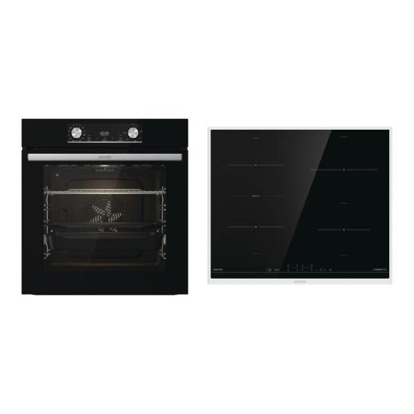 ARDEBO.de Gorenje Black Steam Pro Einbau Herdset mit Induktionskochfeld (BPSX6737E06BG + GI6421BX), 60 cm breit, 77 L, Pyrolyse, Grill, Kindersicherung, Boosterfunktion, Schwarz