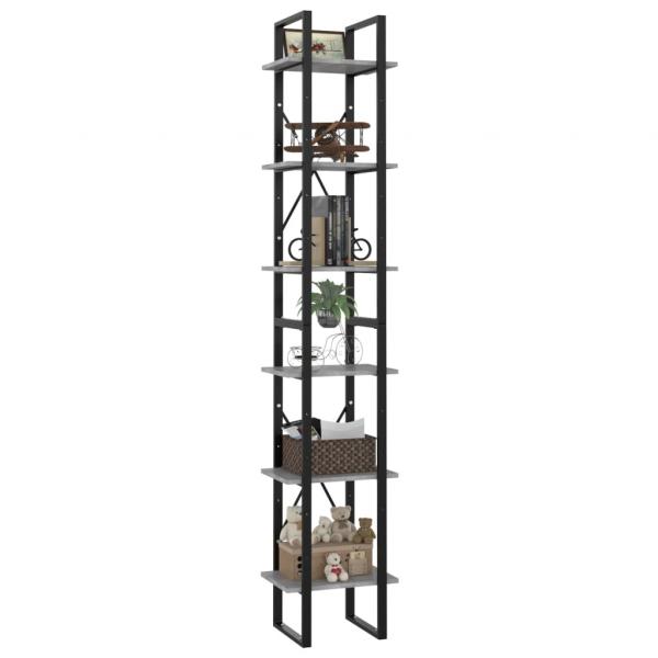 ARDEBO.de - Bücherregal 6 Fächer Betongrau 40x30x210 cm Holzwerkstoff