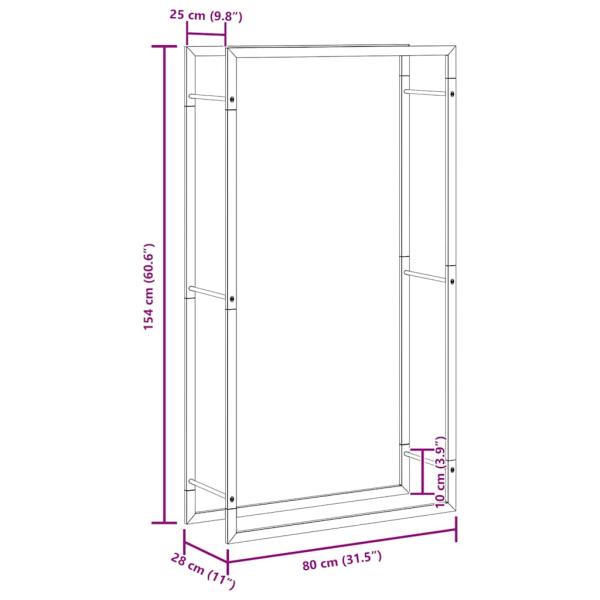 Brennholzregal Mattschwarz 80x28x154 cm Stahl