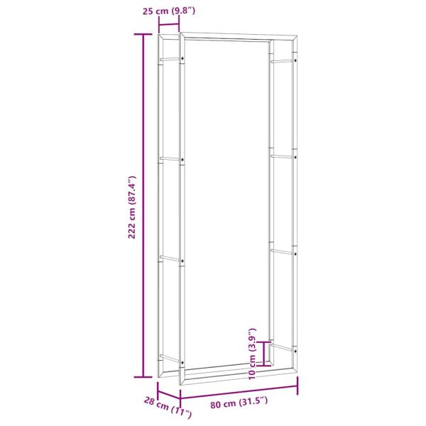 Brennholzregal Mattschwarz 80x28x222 cm Stahl