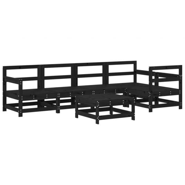 6-tlg. Garten-Lounge-Set mit Kissen Schwarz Massivholz