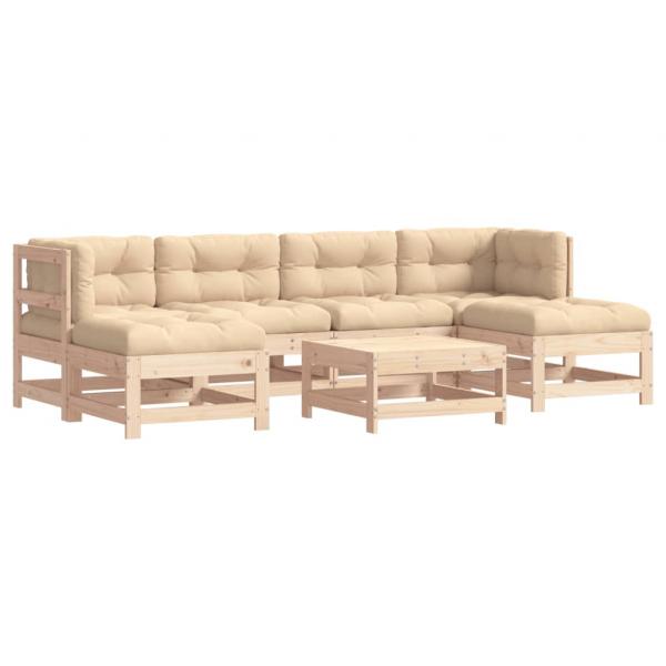 7-tlg. Garten-Lounge-Set mit Kissen Massivholz