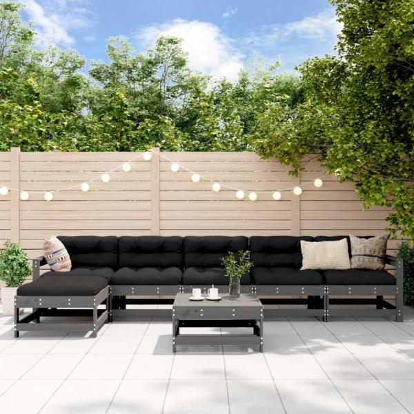 ARDEBO.de - 7-tlg. Garten-Lounge-Set mit Kissen Grau Massivholz
